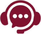 Chat icon with headset in maroon color.