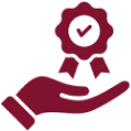 Hand holding a quality assurance badge.