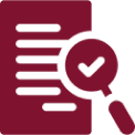 Document with magnifying glass and checkmark.