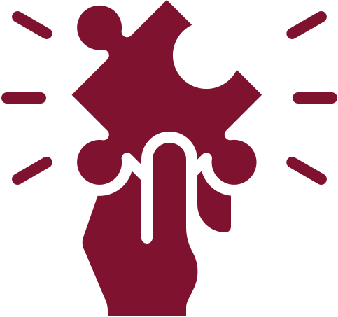 Hand holding a puzzle piece icon.