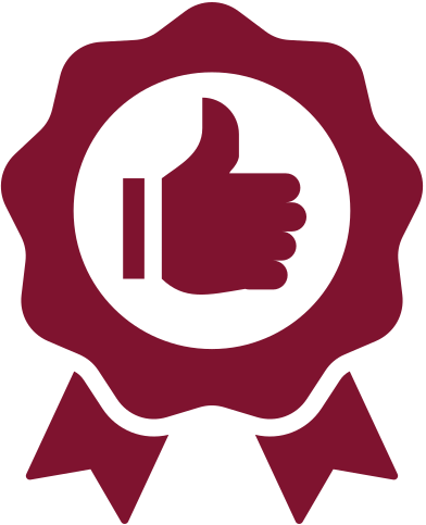 Thumbs up inside ribbon badge icon.